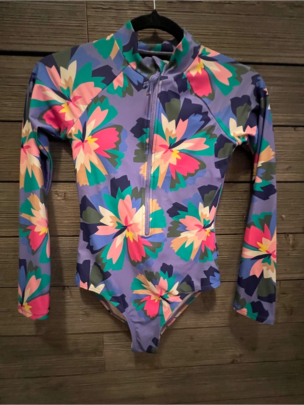 Kids Long Sleeve Floral Rash Guard One-Piece Swimsuit - Purple